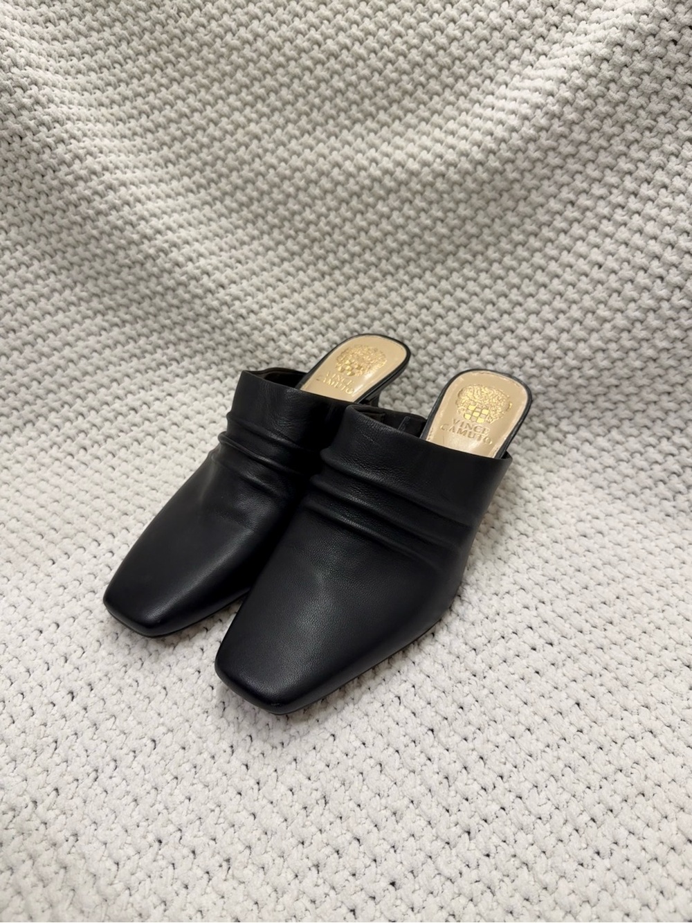 Vince Camuto Square Toe Leather Mule Kitten Heels - Picture 1 of 6